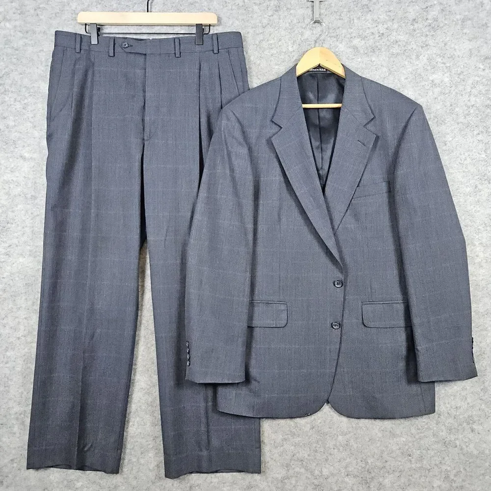 Stafford Executive 2-Pc Suit Blazer 44L Pants 37x31.5 Gray Windowpane SNAGS